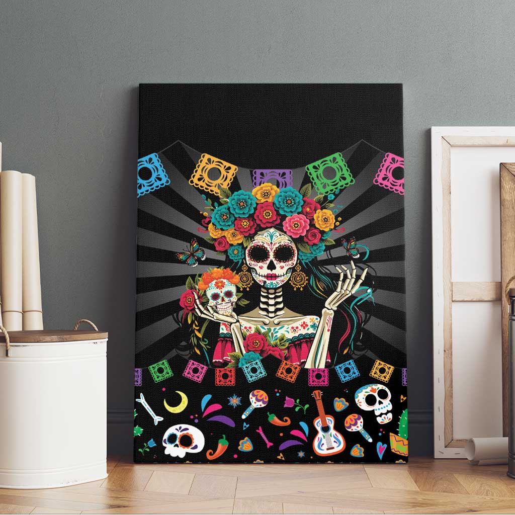 Mexican La Catrina Canvas Wall Art Viva Mexico Dia De Muertos - Wonder Print Shop