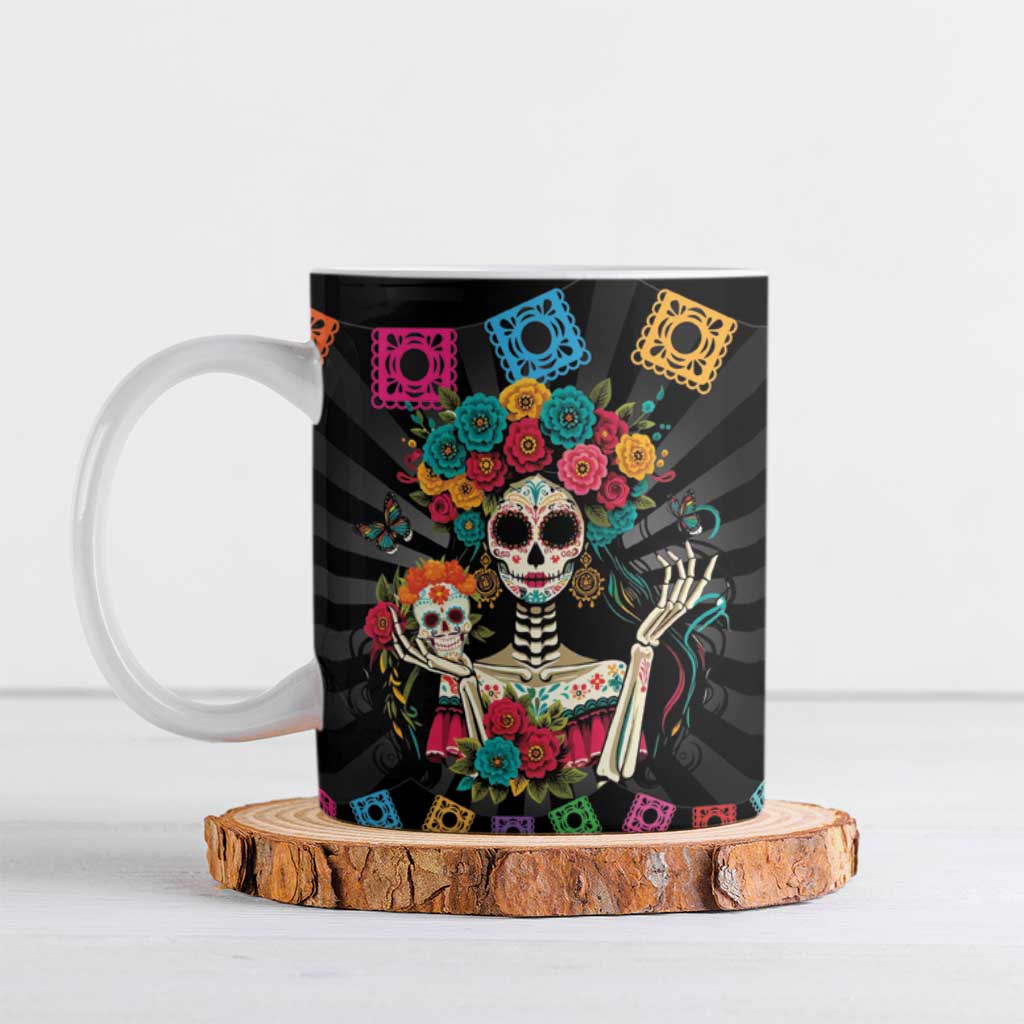 Mexican La Catrina Ceramic Mug Viva Mexico Dia De Muertos - Wonder Print Shop