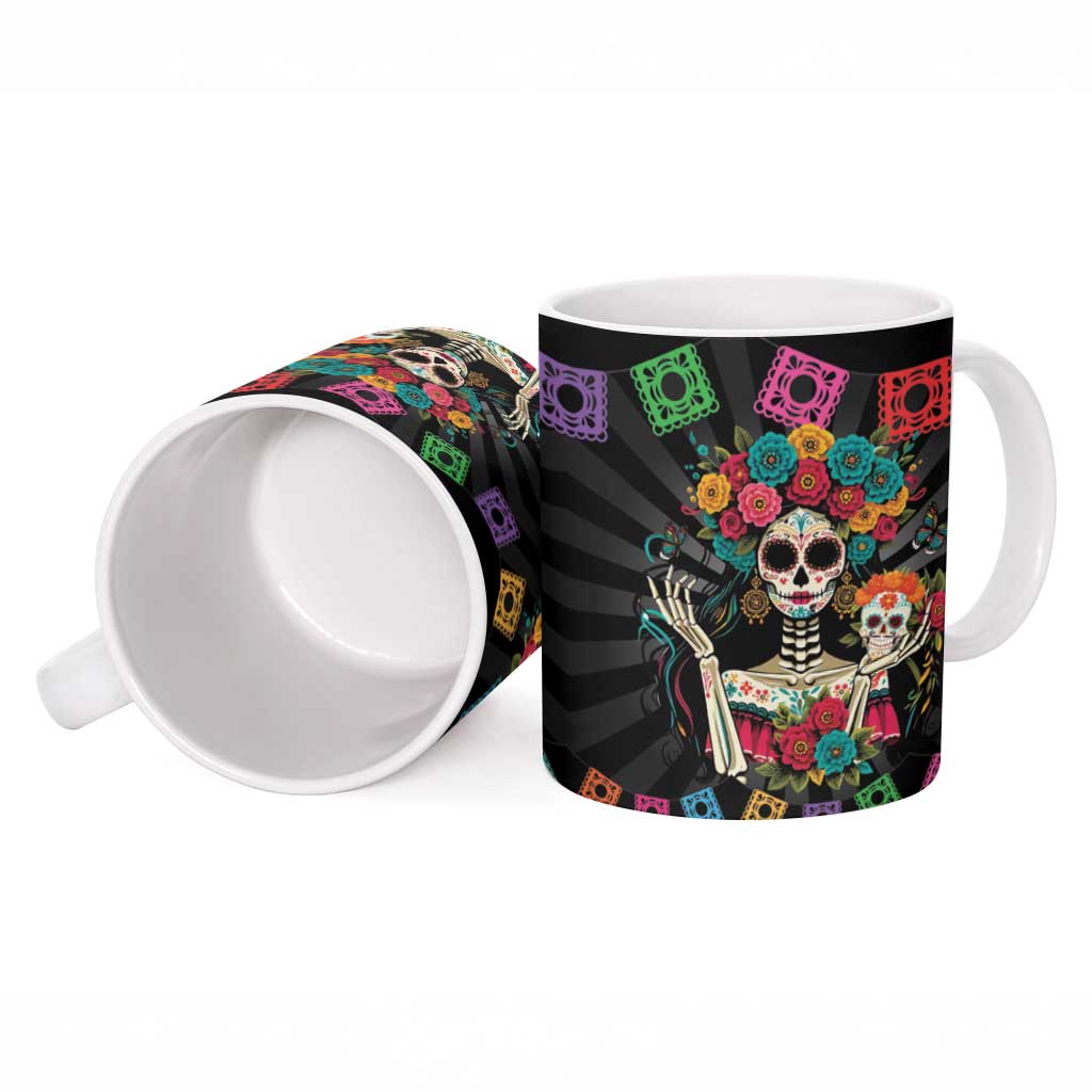 Mexican La Catrina Ceramic Mug Viva Mexico Dia De Muertos - Wonder Print Shop