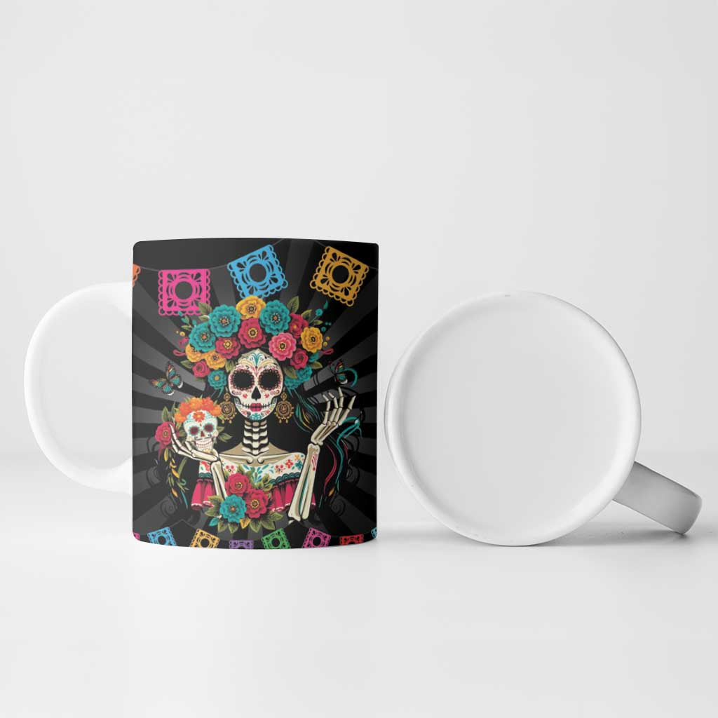 Mexican La Catrina Ceramic Mug Viva Mexico Dia De Muertos - Wonder Print Shop