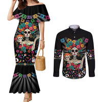 Mexican La Catrina Couples Matching Mermaid Dress and Long Sleeve Button Shirt Viva Mexico Dia De Muertos - Wonder Print Shop