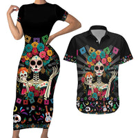 Mexican La Catrina Couples Matching Short Sleeve Bodycon Dress and Hawaiian Shirt Viva Mexico Dia De Muertos - Wonder Print Shop