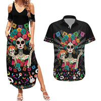 Mexican La Catrina Couples Matching Summer Maxi Dress and Hawaiian Shirt Viva Mexico Dia De Muertos - Wonder Print Shop