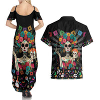 Mexican La Catrina Couples Matching Summer Maxi Dress and Hawaiian Shirt Viva Mexico Dia De Muertos - Wonder Print Shop