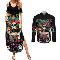 Mexican La Catrina Couples Matching Summer Maxi Dress and Long Sleeve Button Shirt Viva Mexico Dia De Muertos - Wonder Print Shop