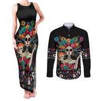 Mexican La Catrina Couples Matching Tank Maxi Dress and Long Sleeve Button Shirt Viva Mexico Dia De Muertos - Wonder Print Shop