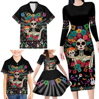 Mexican La Catrina Family Matching Long Sleeve Bodycon Dress and Hawaiian Shirt Viva Mexico Dia De Muertos - Wonder Print Shop