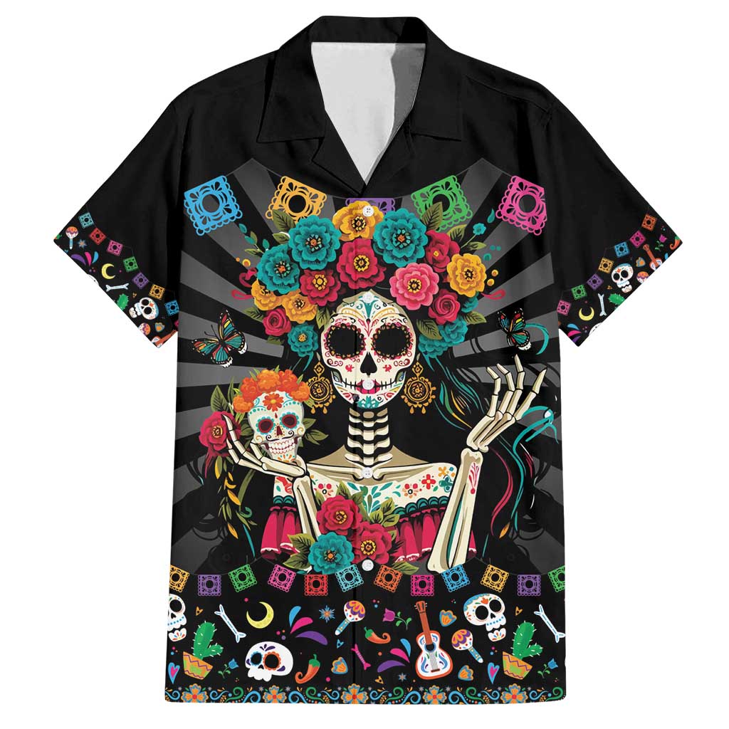 Mexican La Catrina Family Matching Long Sleeve Bodycon Dress and Hawaiian Shirt Viva Mexico Dia De Muertos - Wonder Print Shop