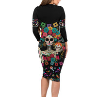 Mexican La Catrina Family Matching Long Sleeve Bodycon Dress and Hawaiian Shirt Viva Mexico Dia De Muertos - Wonder Print Shop