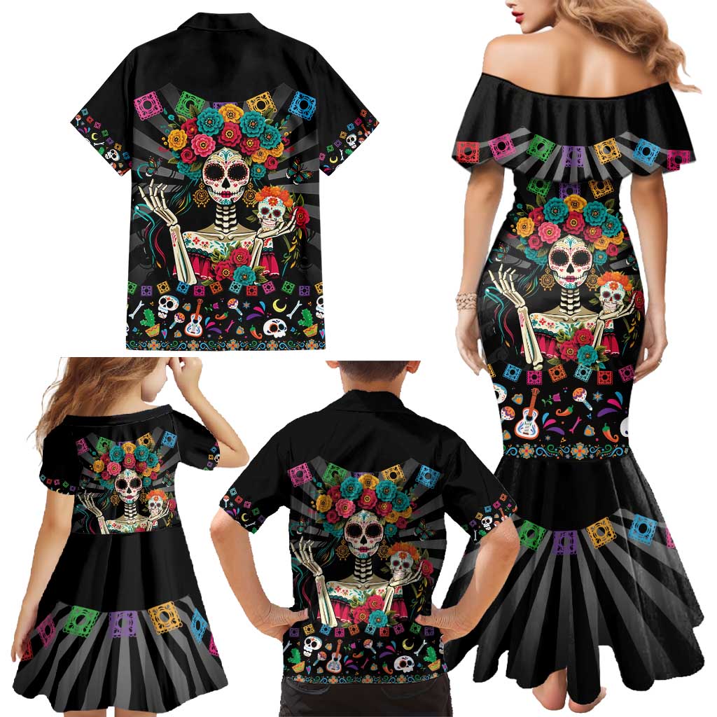Mexican La Catrina Family Matching Mermaid Dress and Hawaiian Shirt Viva Mexico Dia De Muertos - Wonder Print Shop