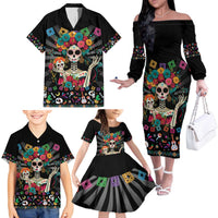 Mexican La Catrina Family Matching Off The Shoulder Long Sleeve Dress and Hawaiian Shirt Viva Mexico Dia De Muertos - Wonder Print Shop