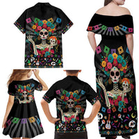 Mexican La Catrina Family Matching Off Shoulder Maxi Dress and Hawaiian Shirt Viva Mexico Dia De Muertos - Wonder Print Shop