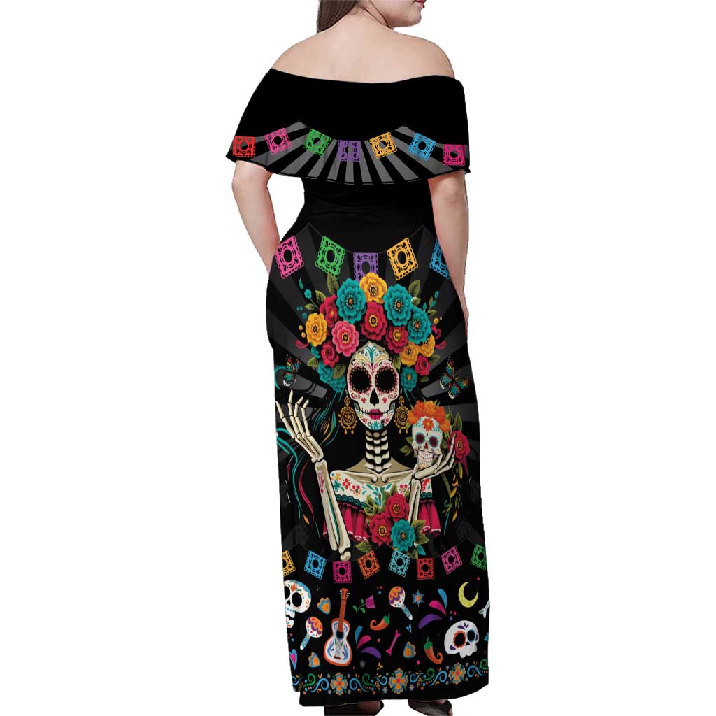 Mexican La Catrina Family Matching Off Shoulder Maxi Dress and Hawaiian Shirt Viva Mexico Dia De Muertos - Wonder Print Shop