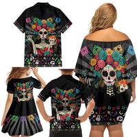 Mexican La Catrina Family Matching Off Shoulder Short Dress and Hawaiian Shirt Viva Mexico Dia De Muertos - Wonder Print Shop