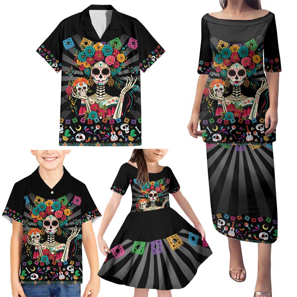 Mexican La Catrina Family Matching Puletasi and Hawaiian Shirt Viva Mexico Dia De Muertos - Wonder Print Shop