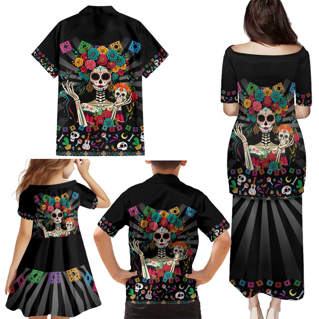 Mexican La Catrina Family Matching Puletasi and Hawaiian Shirt Viva Mexico Dia De Muertos - Wonder Print Shop
