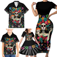 Mexican La Catrina Family Matching Short Sleeve Bodycon Dress and Hawaiian Shirt Viva Mexico Dia De Muertos - Wonder Print Shop