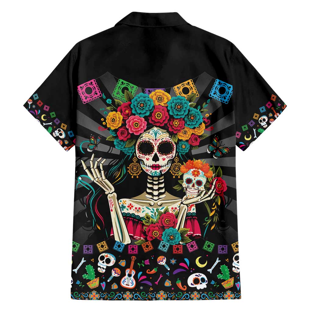 Mexican La Catrina Family Matching Short Sleeve Bodycon Dress and Hawaiian Shirt Viva Mexico Dia De Muertos - Wonder Print Shop