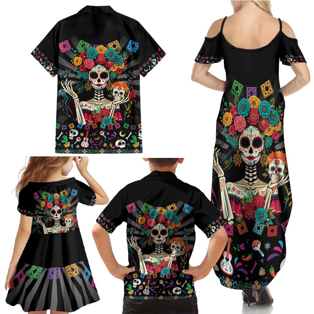 Mexican La Catrina Family Matching Summer Maxi Dress and Hawaiian Shirt Viva Mexico Dia De Muertos - Wonder Print Shop