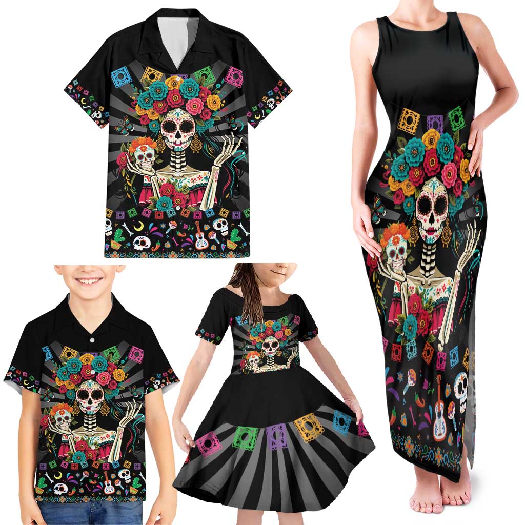 Mexican La Catrina Family Matching Tank Maxi Dress and Hawaiian Shirt Viva Mexico Dia De Muertos - Wonder Print Shop