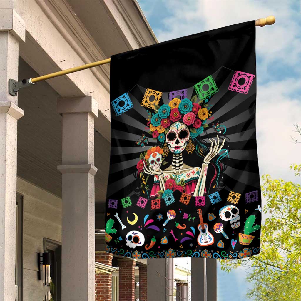Mexican La Catrina Garden Flag Viva Mexico Dia De Muertos - Wonder Print Shop