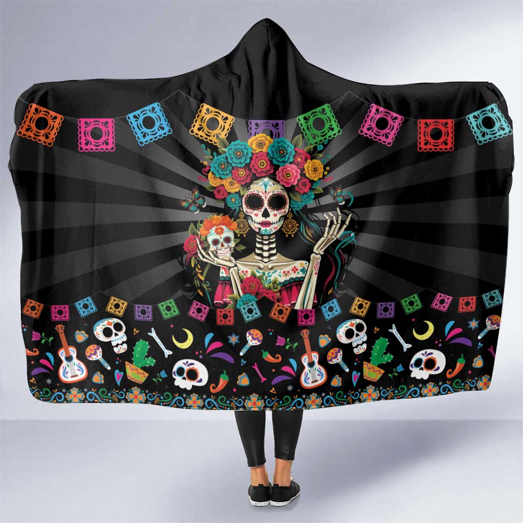 Mexican La Catrina Hooded Blanket Viva Mexico Dia De Muertos - Wonder Print Shop