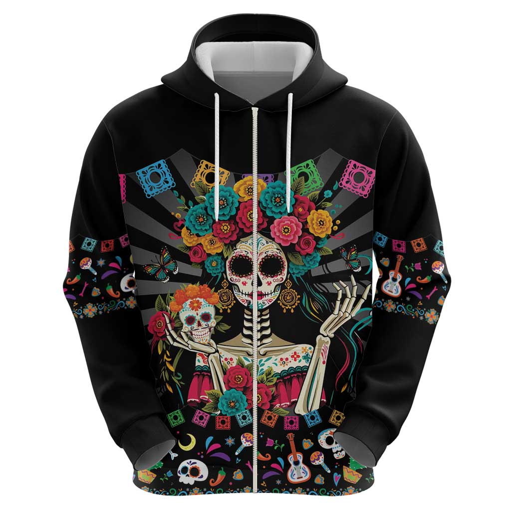 Mexican La Catrina Hoodie Viva Mexico Dia De Muertos - Wonder Print Shop