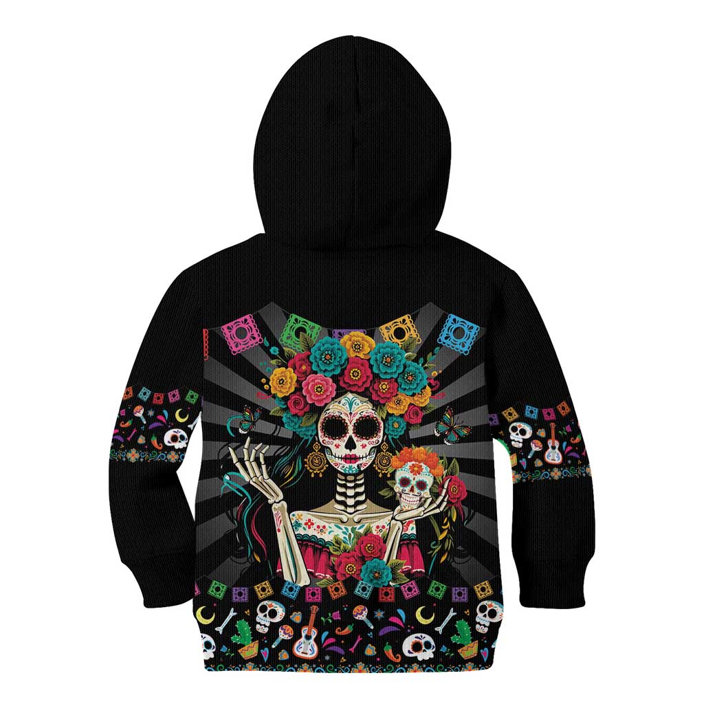 Mexican La Catrina Kid Hoodie Viva Mexico Dia De Muertos - Wonder Print Shop