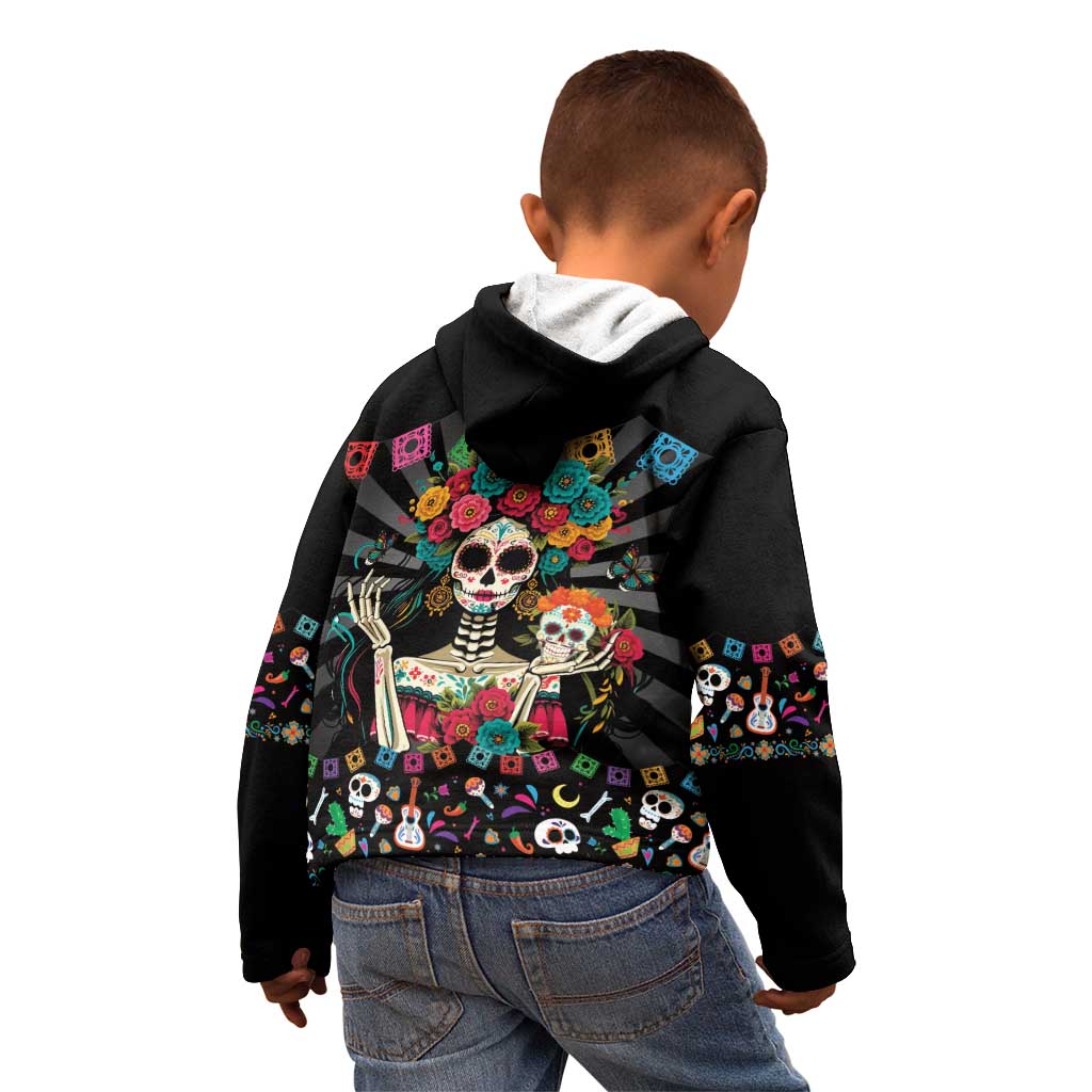 Mexican La Catrina Kid Hoodie Viva Mexico Dia De Muertos - Wonder Print Shop