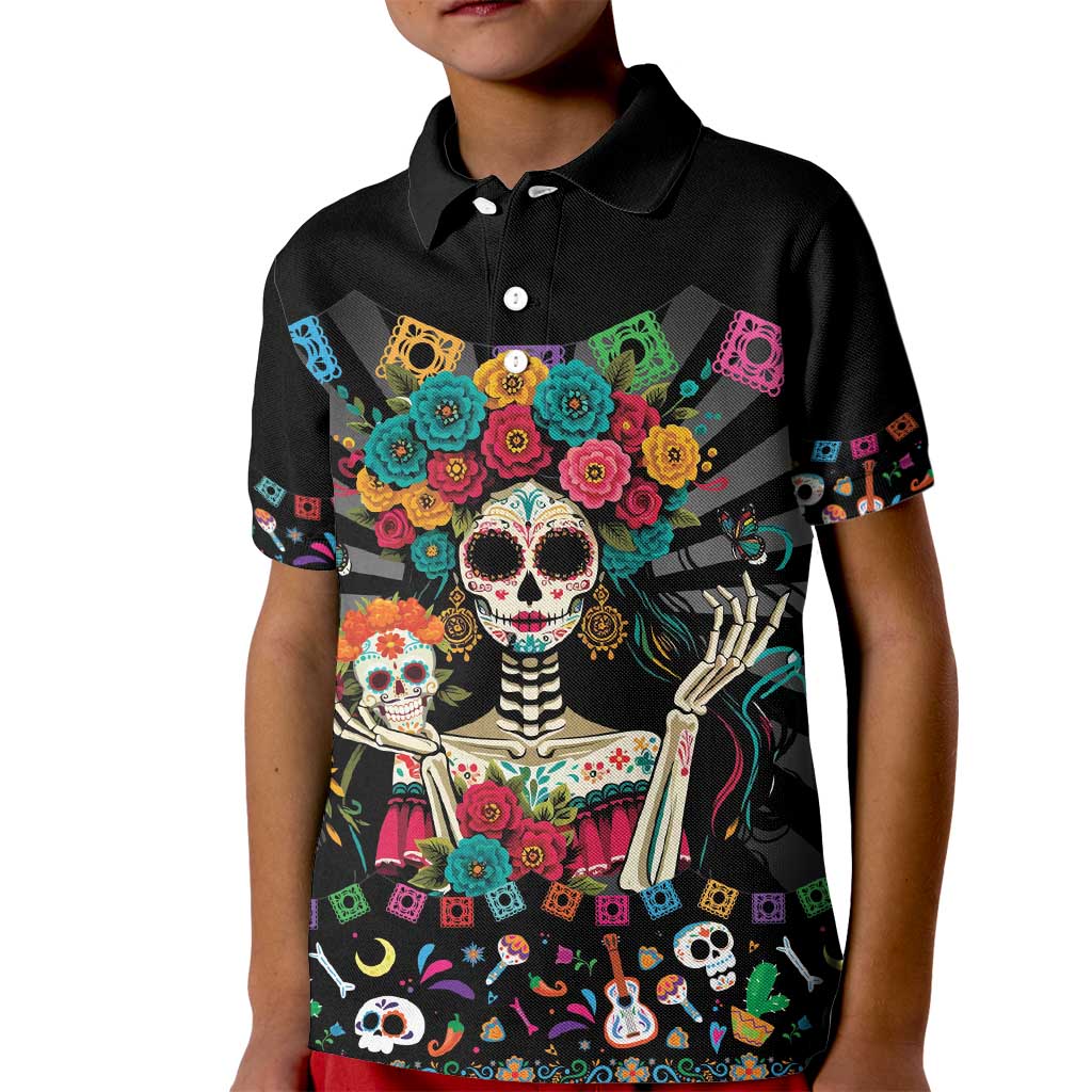 Mexican La Catrina Kid Polo Shirt Viva Mexico Dia De Muertos - Wonder Print Shop