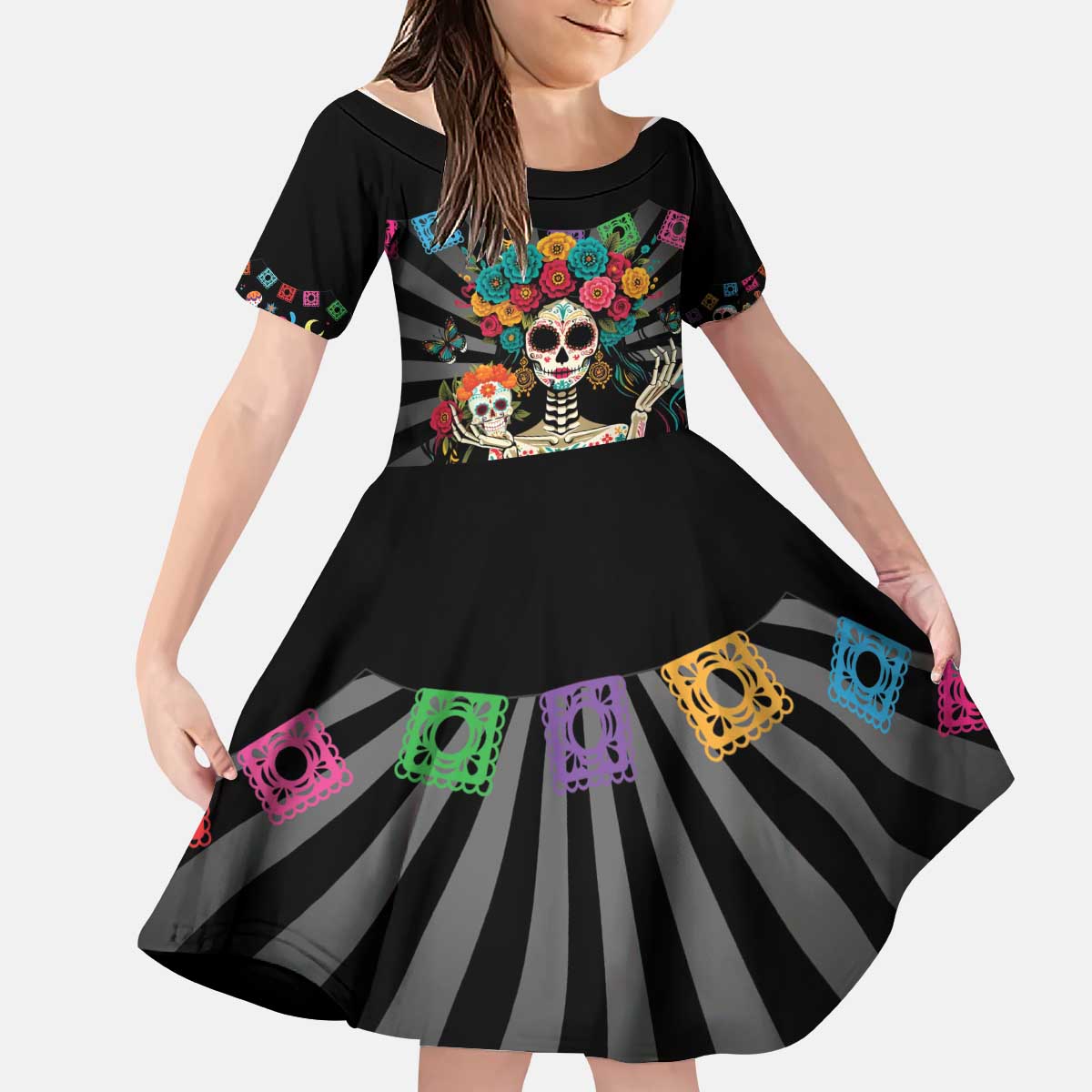 Mexican La Catrina Kid Short Sleeve Dress Viva Mexico Dia De Muertos - Wonder Print Shop