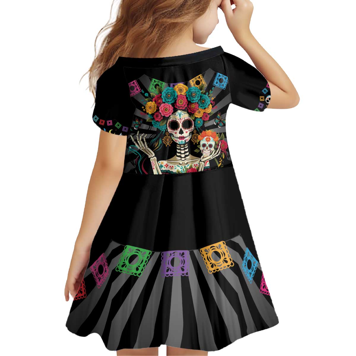 Mexican La Catrina Kid Short Sleeve Dress Viva Mexico Dia De Muertos - Wonder Print Shop
