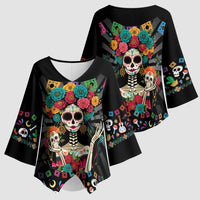Mexican La Catrina Kimono Sleeve Blouse Viva Mexico Dia De Muertos - Wonder Print Shop