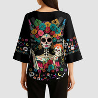 Mexican La Catrina Kimono Sleeve Blouse Viva Mexico Dia De Muertos - Wonder Print Shop