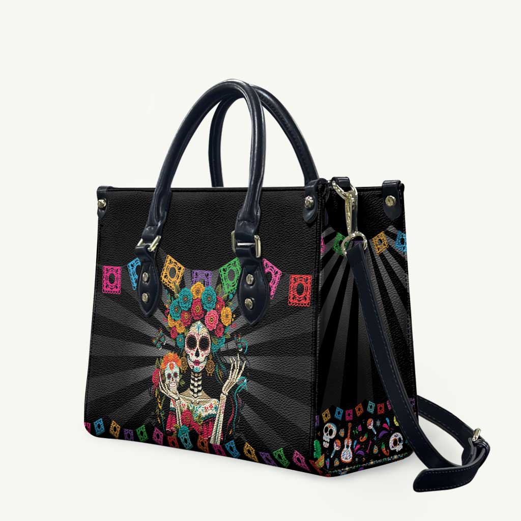 Mexican La Catrina Leather Bag Viva Mexico Dia De Muertos - Wonder Print Shop
