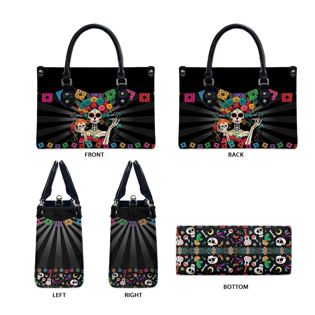 Mexican La Catrina Leather Bag Viva Mexico Dia De Muertos - Wonder Print Shop