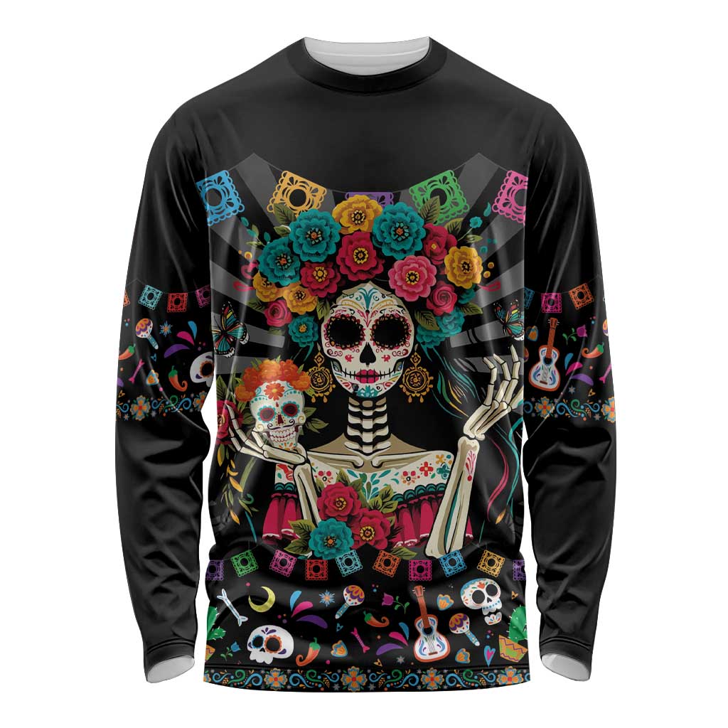 Mexican La Catrina Long Sleeve Shirt Viva Mexico Dia De Muertos - Wonder Print Shop