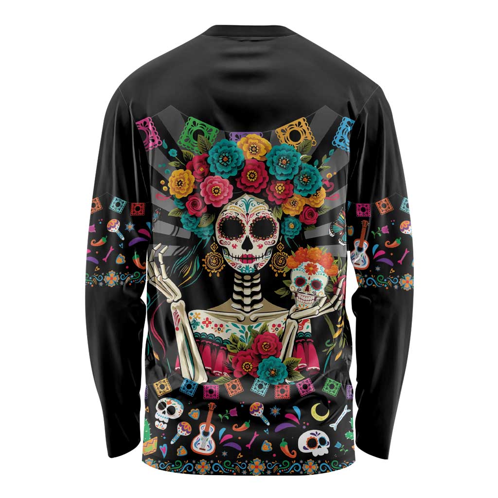 Mexican La Catrina Long Sleeve Shirt Viva Mexico Dia De Muertos - Wonder Print Shop