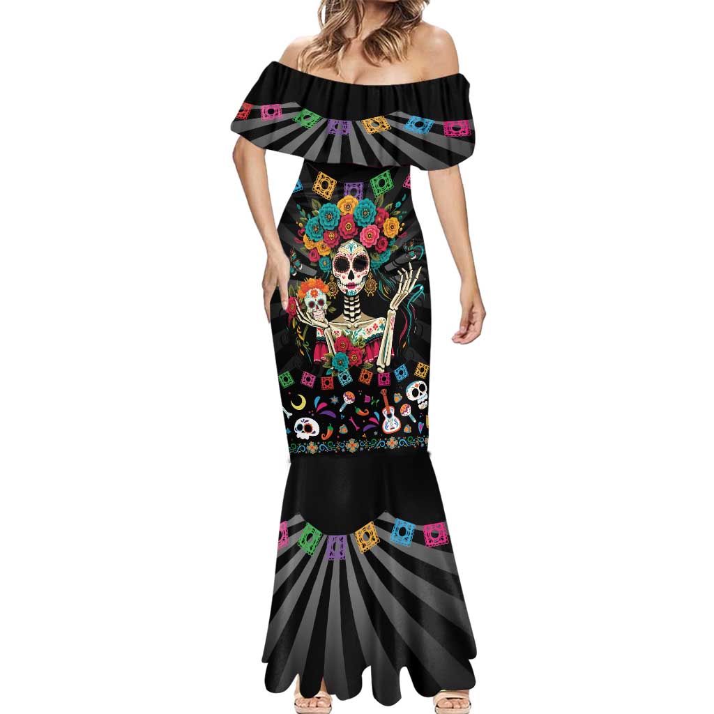 Mexican La Catrina Mermaid Dress Viva Mexico Dia De Muertos - Wonder Print Shop