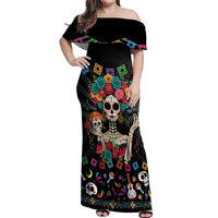 Mexican La Catrina Off Shoulder Maxi Dress Viva Mexico Dia De Muertos - Wonder Print Shop