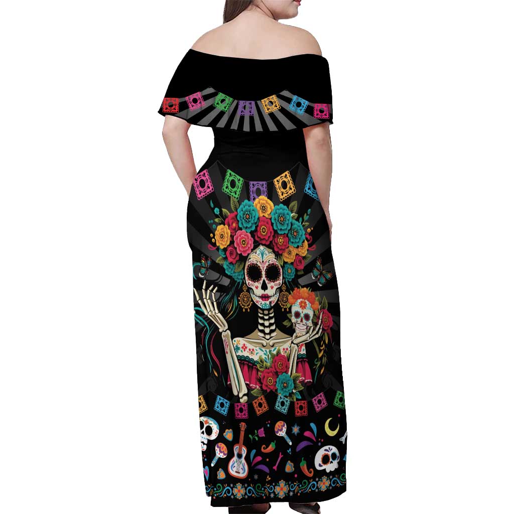 Mexican La Catrina Off Shoulder Maxi Dress Viva Mexico Dia De Muertos - Wonder Print Shop