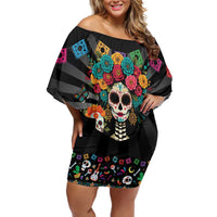 Mexican La Catrina Off Shoulder Short Dress Viva Mexico Dia De Muertos - Wonder Print Shop