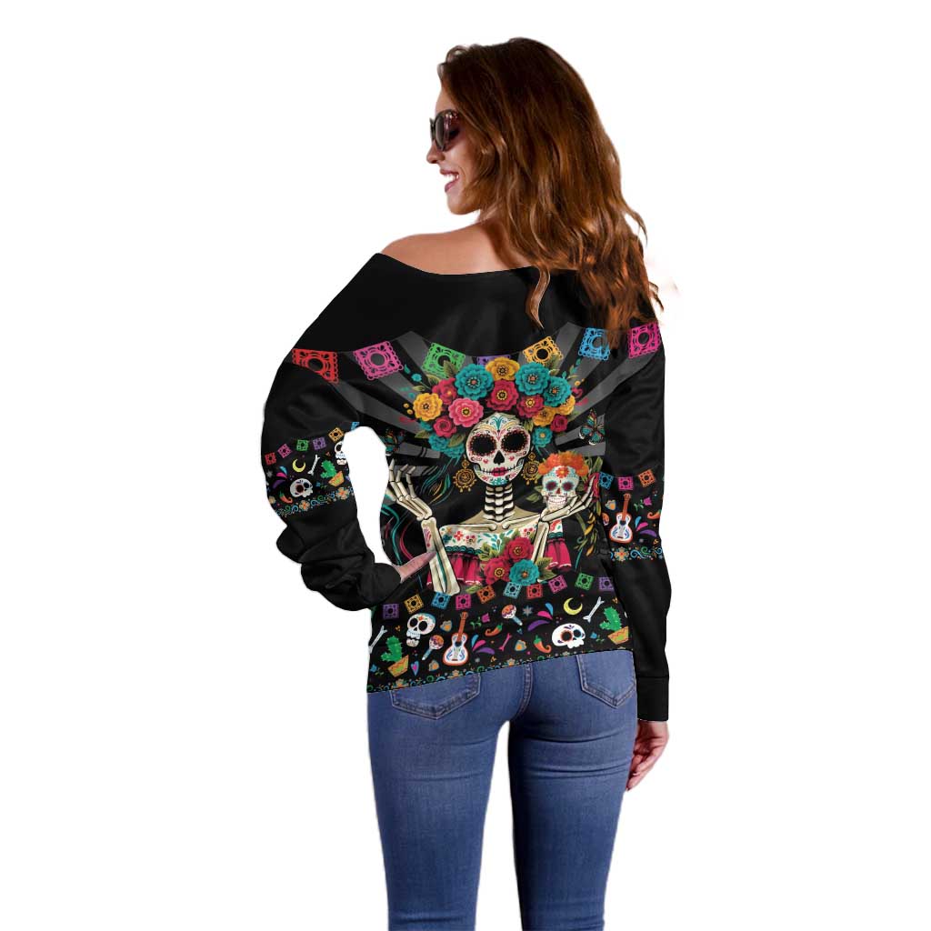 Mexican La Catrina Off Shoulder Sweater Viva Mexico Dia De Muertos - Wonder Print Shop
