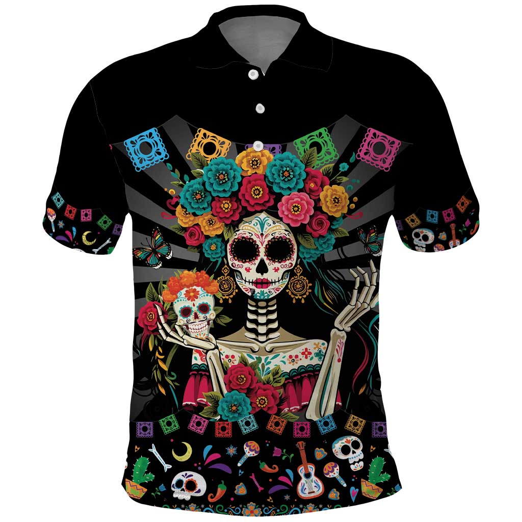 Mexican La Catrina Polo Shirt Viva Mexico Dia De Muertos - Wonder Print Shop