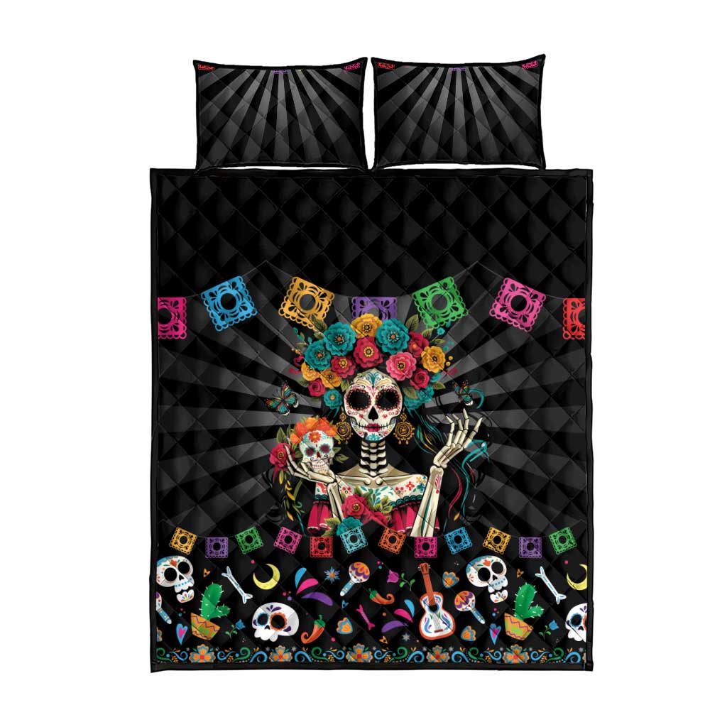Mexican La Catrina Quilt Bed Set Viva Mexico Dia De Muertos - Wonder Print Shop