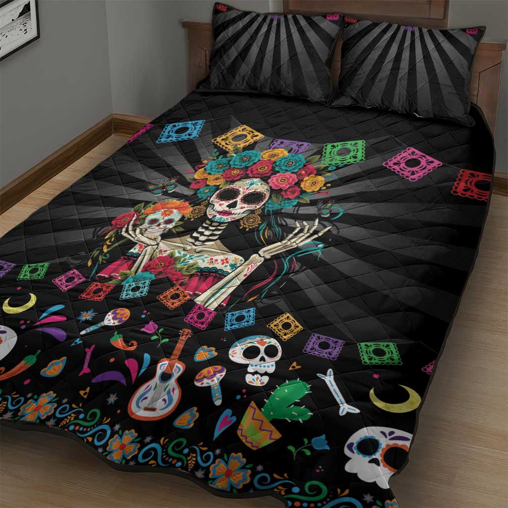 Mexican La Catrina Quilt Bed Set Viva Mexico Dia De Muertos - Wonder Print Shop
