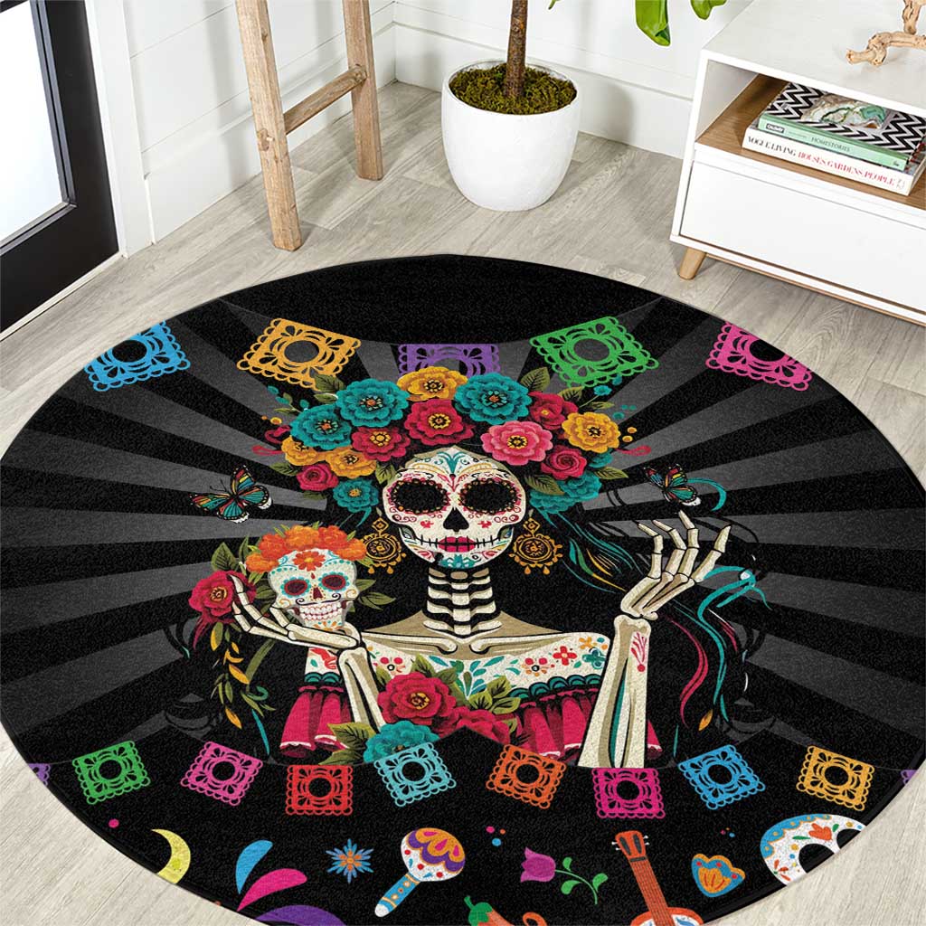 Mexican La Catrina Round Carpet Viva Mexico Dia De Muertos - Wonder Print Shop