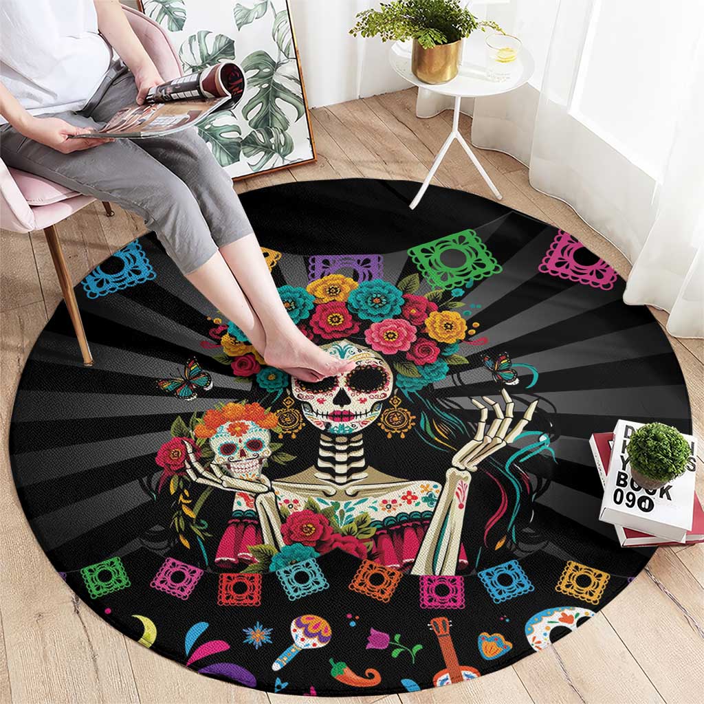 Mexican La Catrina Round Carpet Viva Mexico Dia De Muertos - Wonder Print Shop