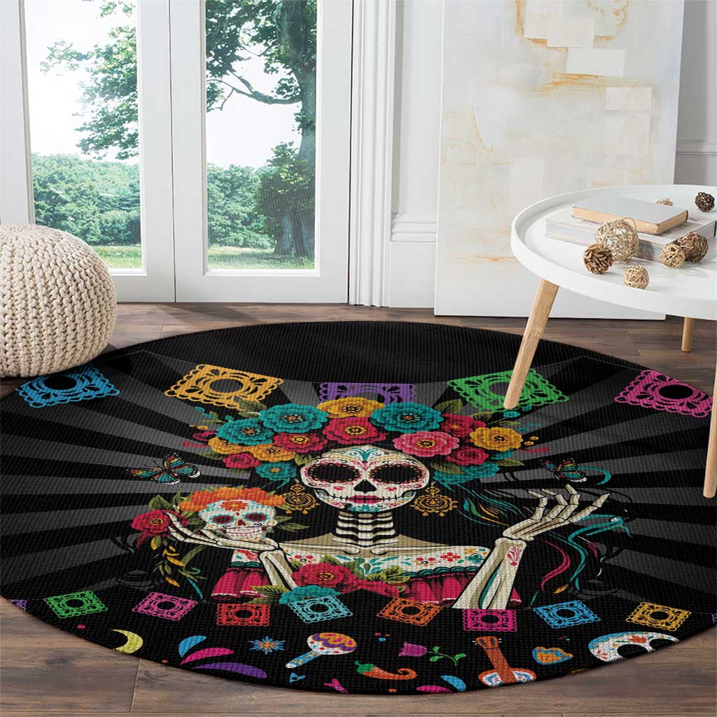 Mexican La Catrina Round Carpet Viva Mexico Dia De Muertos - Wonder Print Shop