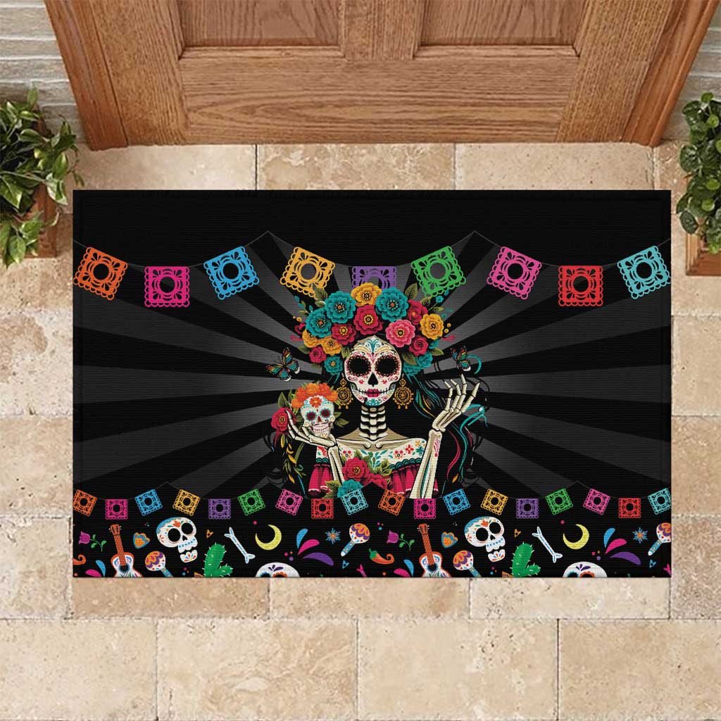 Mexican La Catrina Rubber Doormat Viva Mexico Dia De Muertos - Wonder Print Shop
